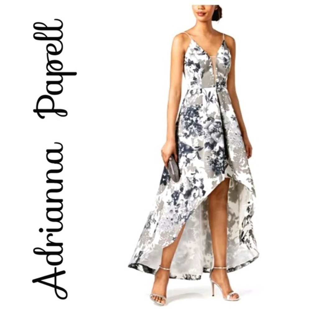Adrianna Papelle Floral Plunge High Low Dress